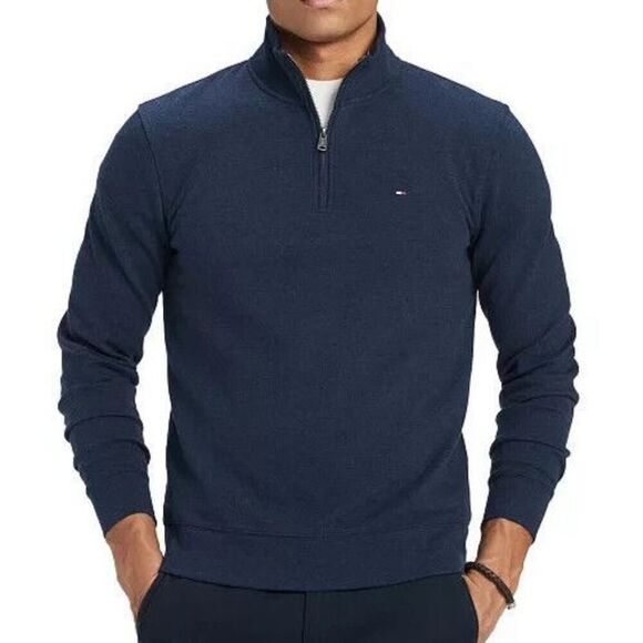 Tommy Hilfiger 78C6087-410 Men's Sz Large Navy Blue Logo 1/4 Zip Fleece Top - Picture 7 of 7
